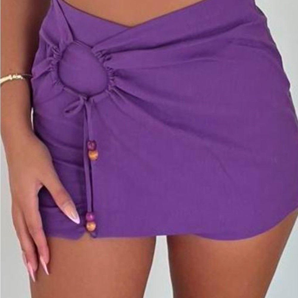 Bershka Womans Purple Skort with O ring and Bead detail Sz S